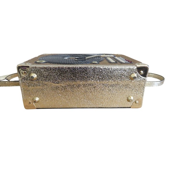 ALDO‎ DJ Razzle Record Player Crossbody Bag Gold Novelty Box Purse - Picture 8 of 10